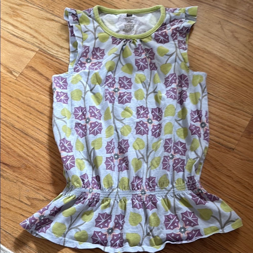 Girls’ Tea Collection Floral Peplum Blouse in Purple and Green